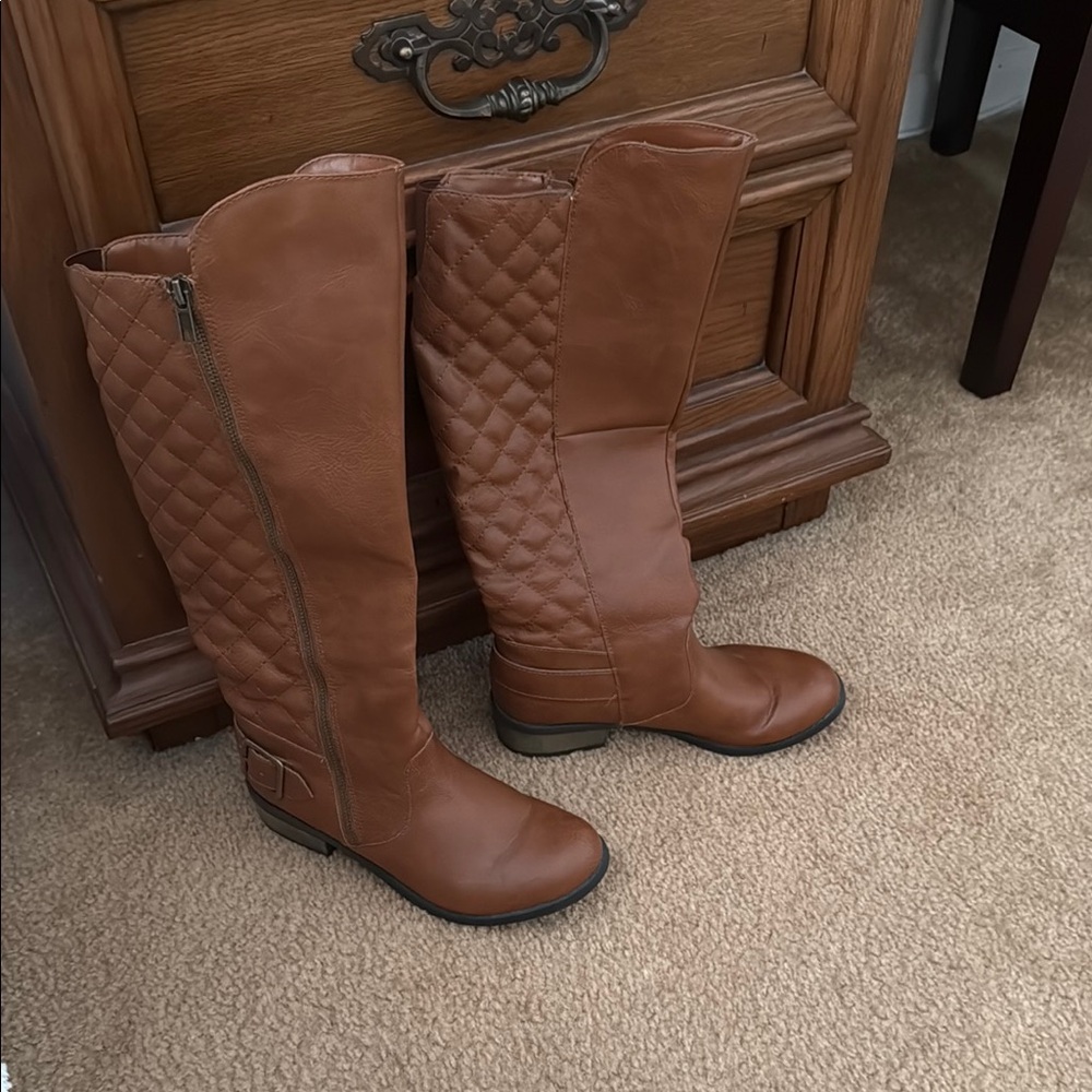 Brown Quilted Knee-High Boots size 7 1/2 M